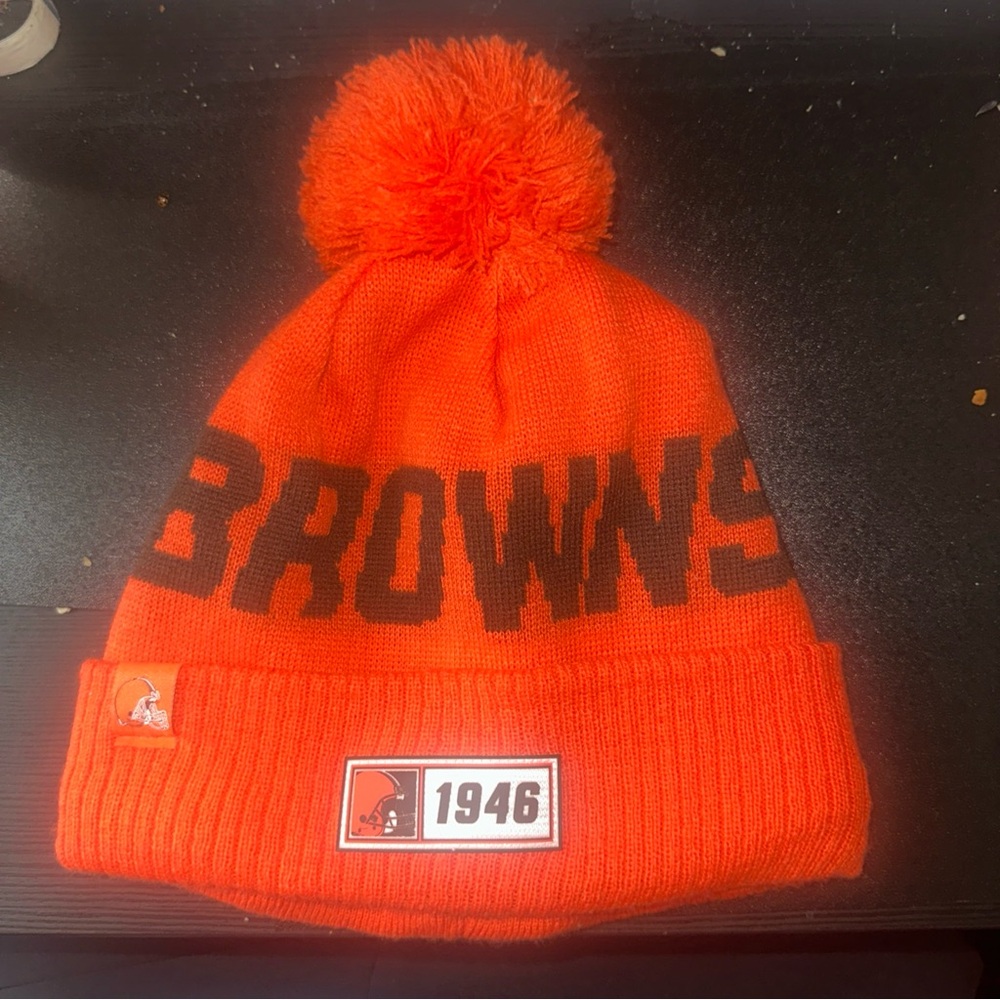 Orange Browns Knit Beanie with Pom